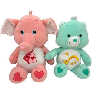 Care Bear 22" Wish Bear Plush/CareBear Cousin 26" Lotsa Heart Elephant Plush VTG